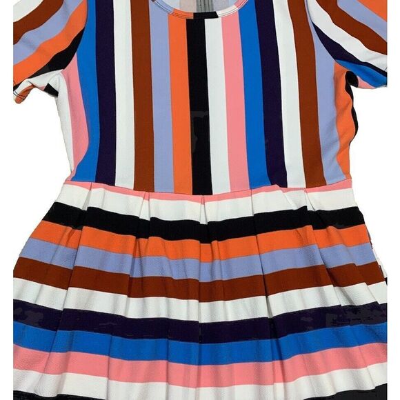 LuLaRoe Womens Dress Size 3XL Amelia‎ Black Blue Pink Rainbow Stripes 3X NWT - Picture 3 of 5
